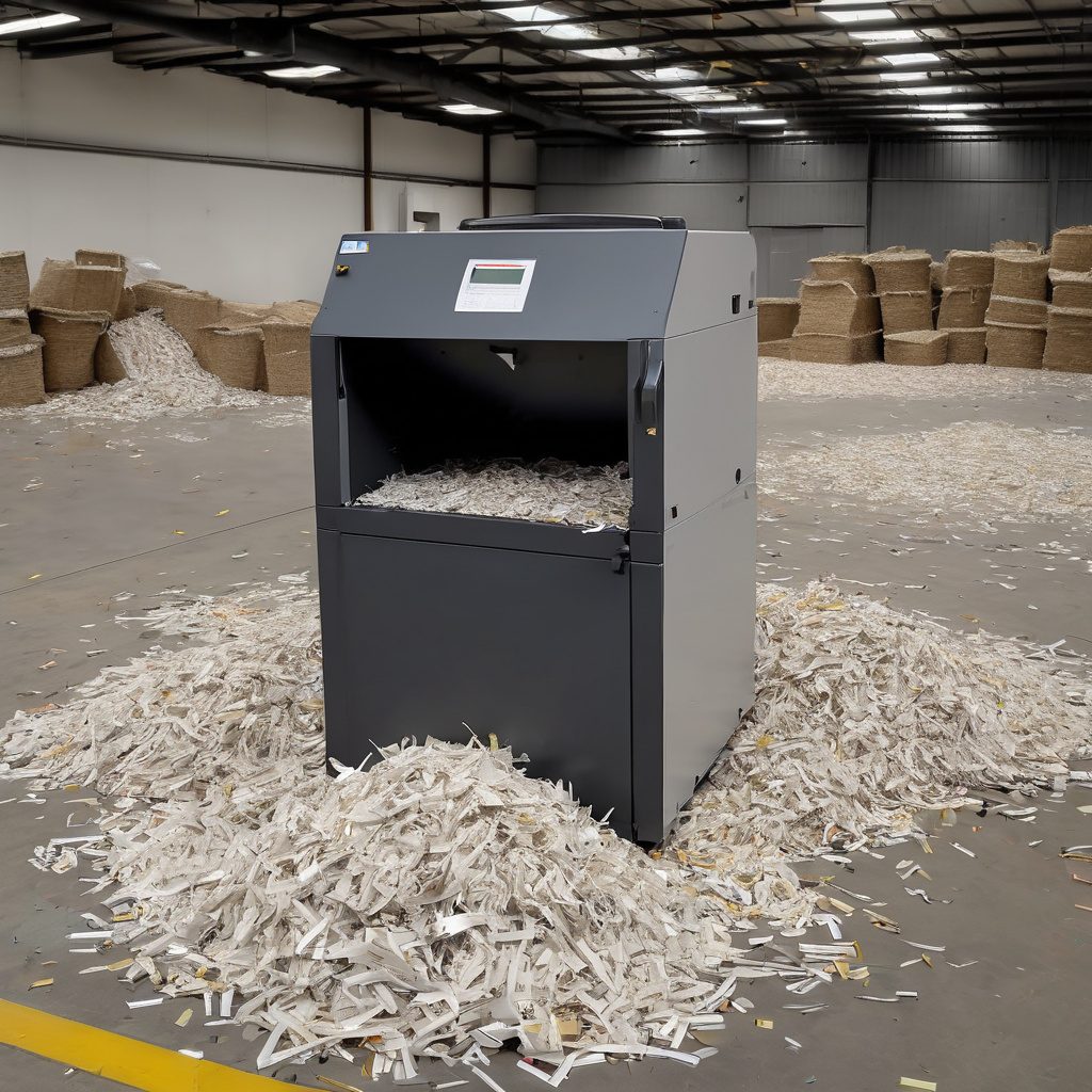 Professional industrial paper shredding machine destroying documents and old photographs in secure document destruction service